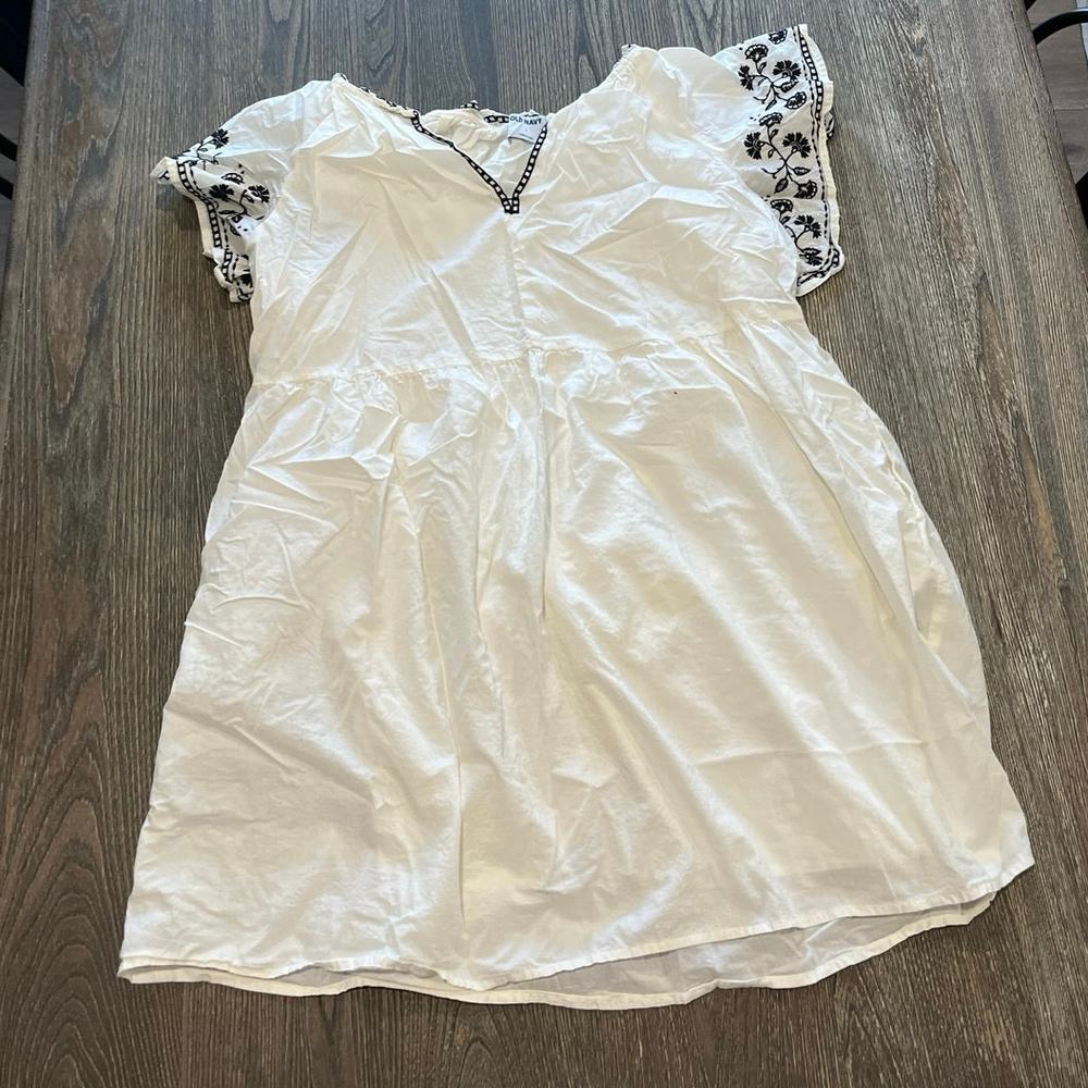 Old Navy White Mini Dress with Black Embroidered Trim